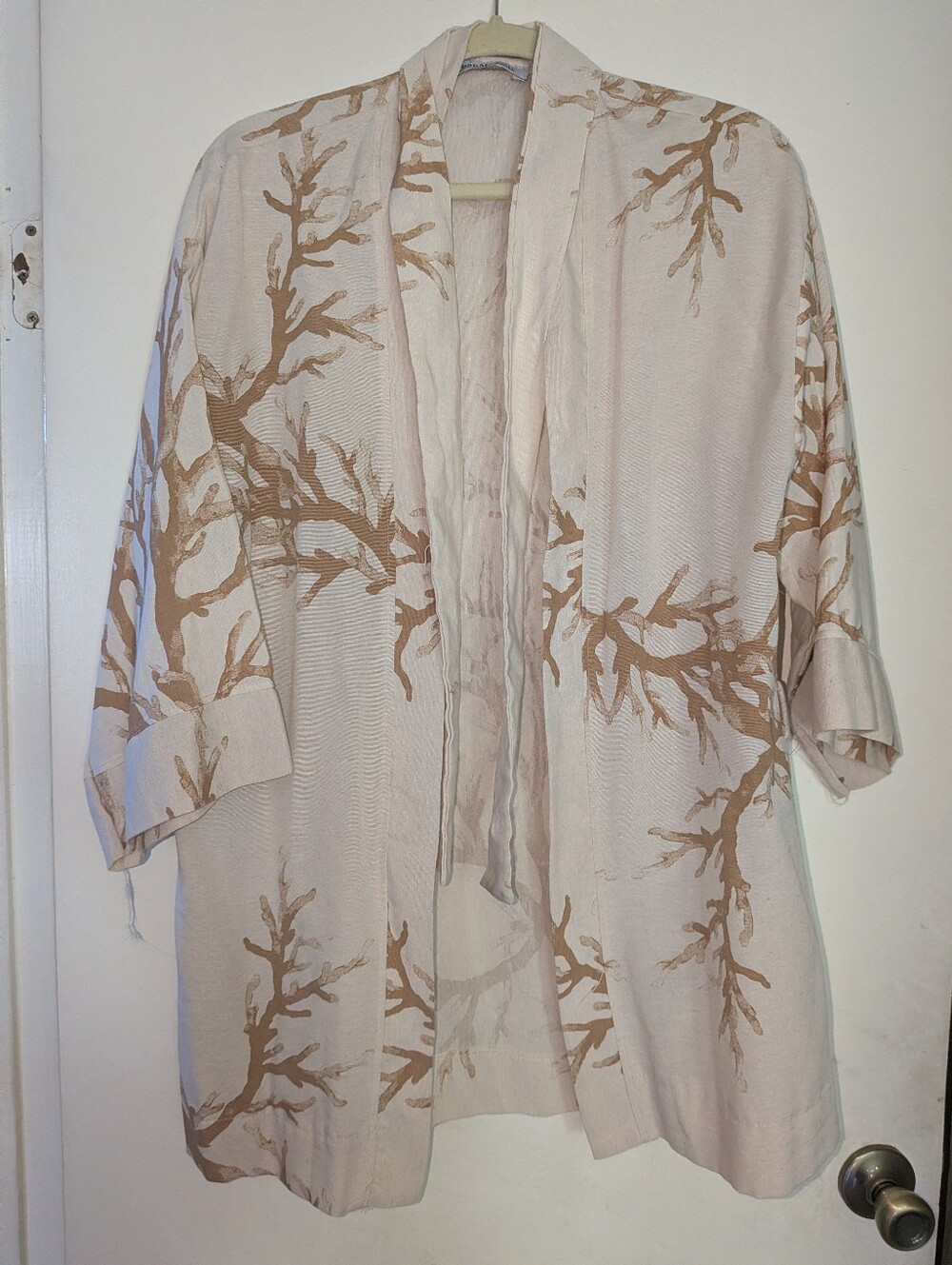 Urban Modesty Beige Kimono Top with Brown Coral Print